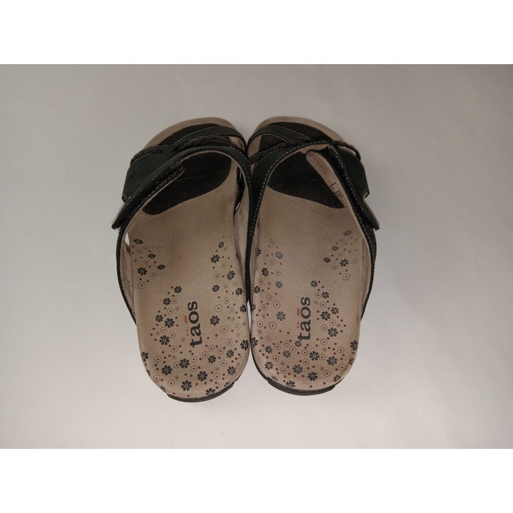 Taos Double Strap Black Leather Slide Sandals Women's Size 11 Comfort - Picture 6 of 15
